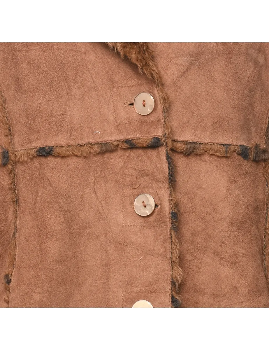 Light Brown & Orange Shearling Lined Coat - L