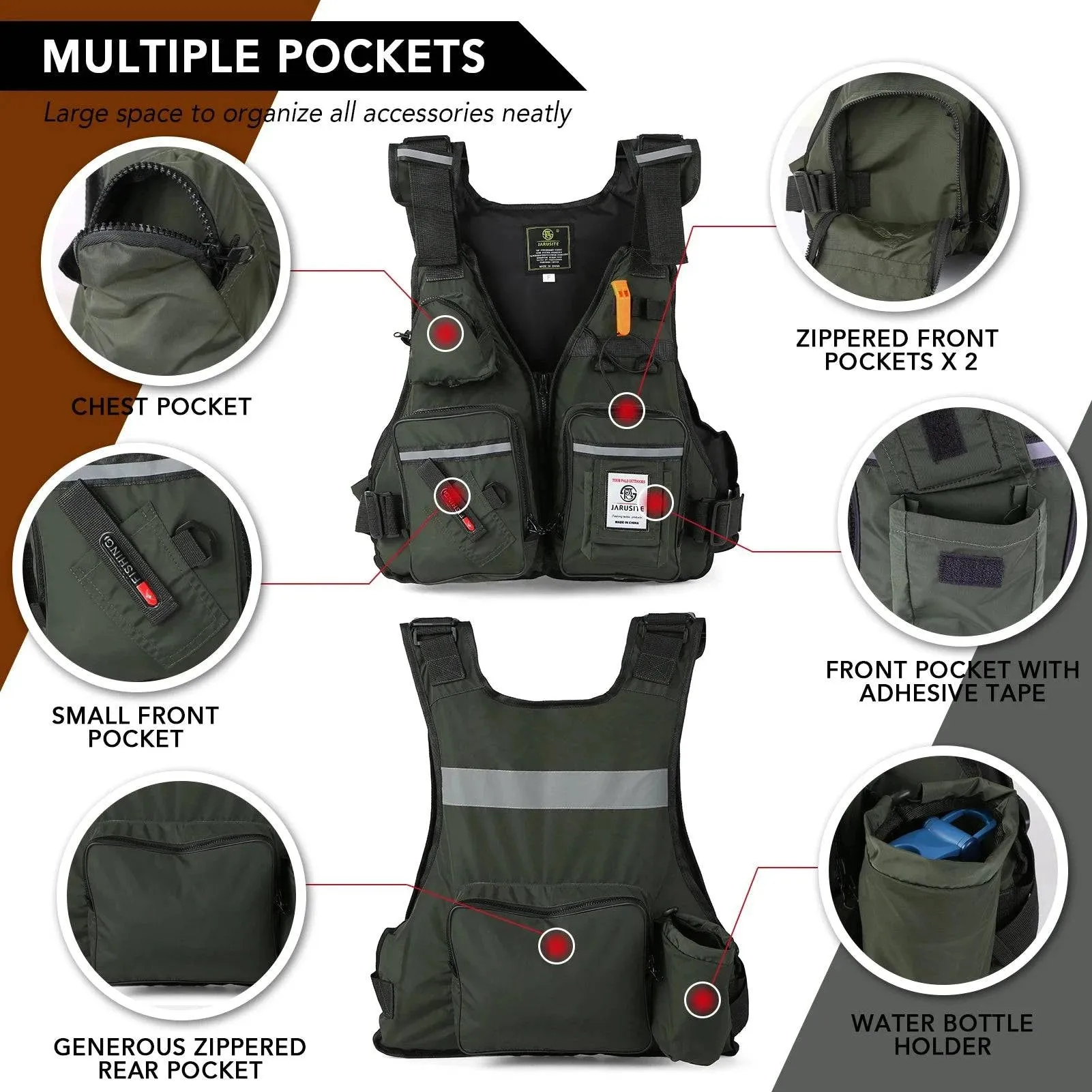 Men Professional Life Jacket Buoyancy Suit Portable Fishing Vests Multi-Pockets Waterproof Sea Fishing Adjustable Vest 2022 New