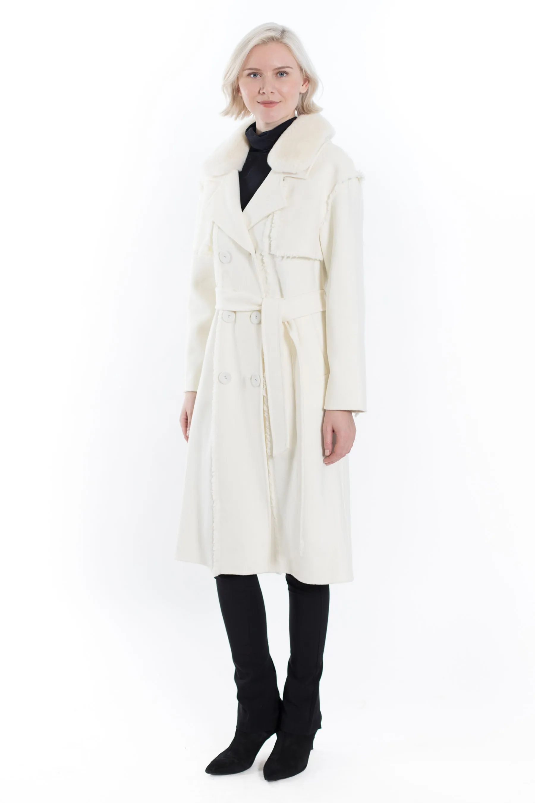 MONTVALE - Wool Coat with Faux Fur Trim Collar