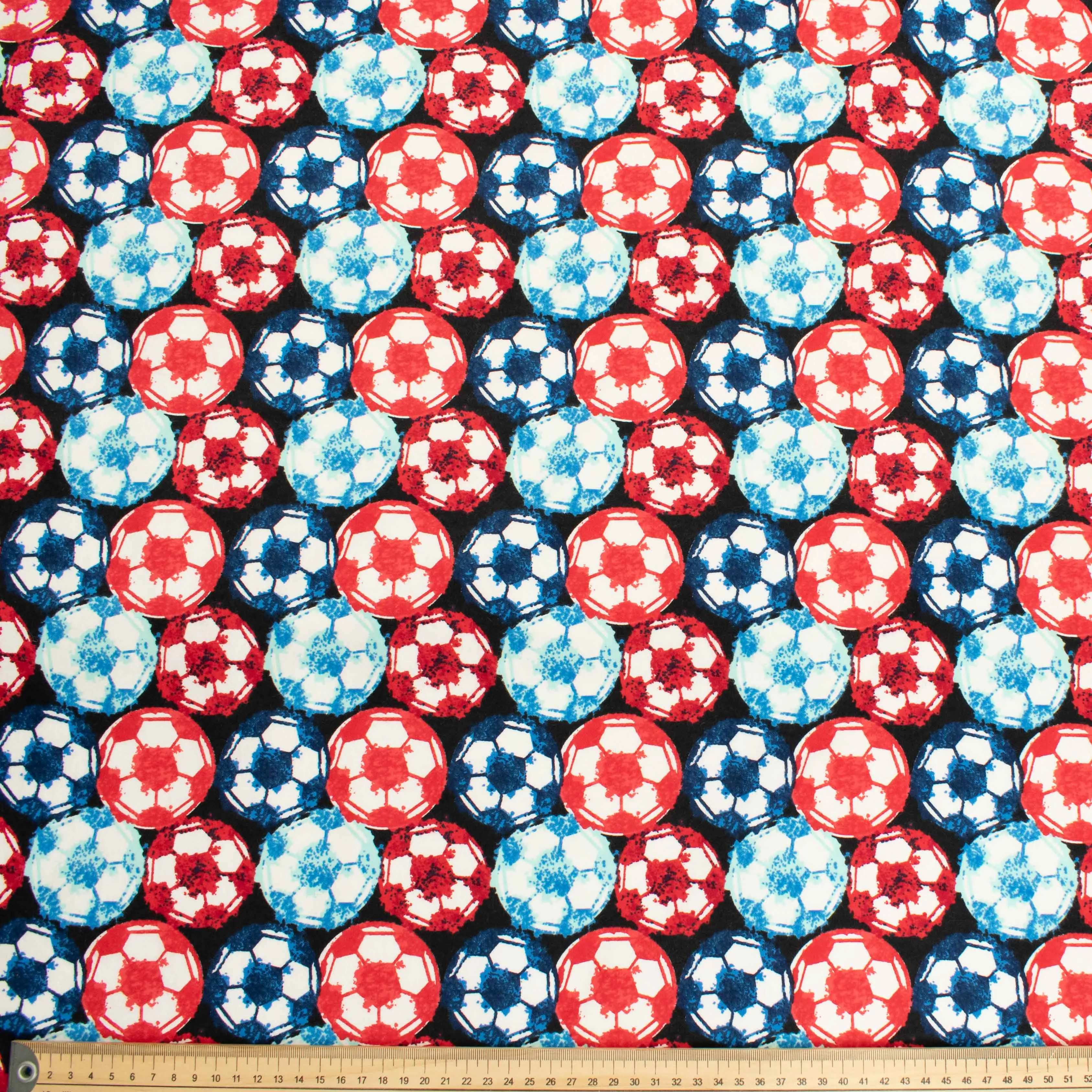 Multi Colour Footballs on Black Printed Flannelette Design-26