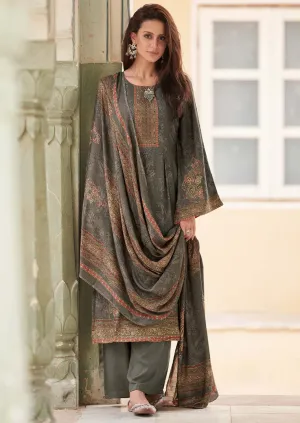 Mumtaz Arts Pure Pashmina Grey Winter Suits Dress Material for Women