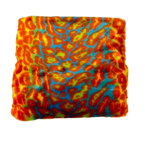 Orange | Yellow Multicolor Rainbow Leopard Print Faux Fur Fabric