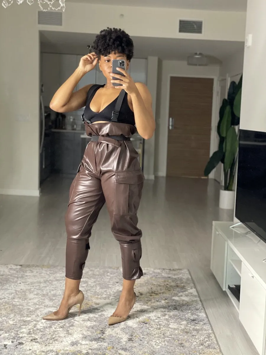 Oyemwen Vegan Leather Brown Cargo Pants