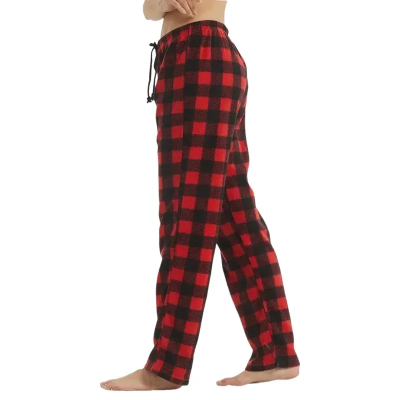 Pajama Pants for Women Fuzzy Pack Long Fleece Buffalo Plaid Pj Bottoms Soft Drawstring Lounge Sleepwear