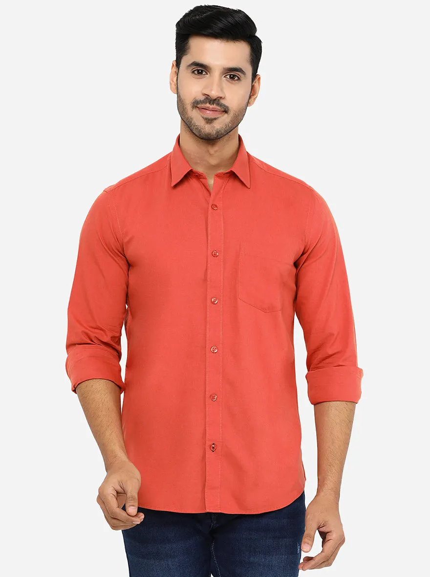 Red Solid Slim Fit Casual Shirt | JadeBlue