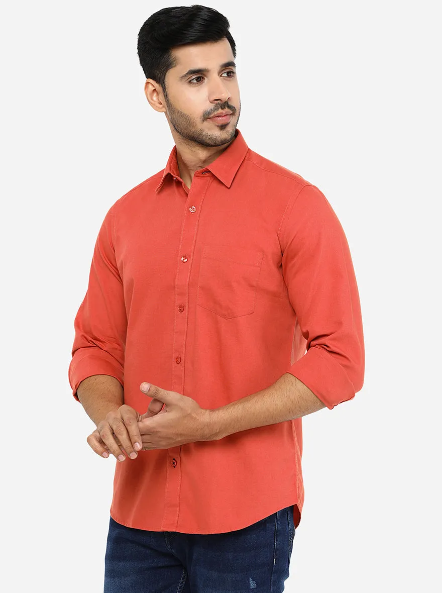 Red Solid Slim Fit Casual Shirt | JadeBlue