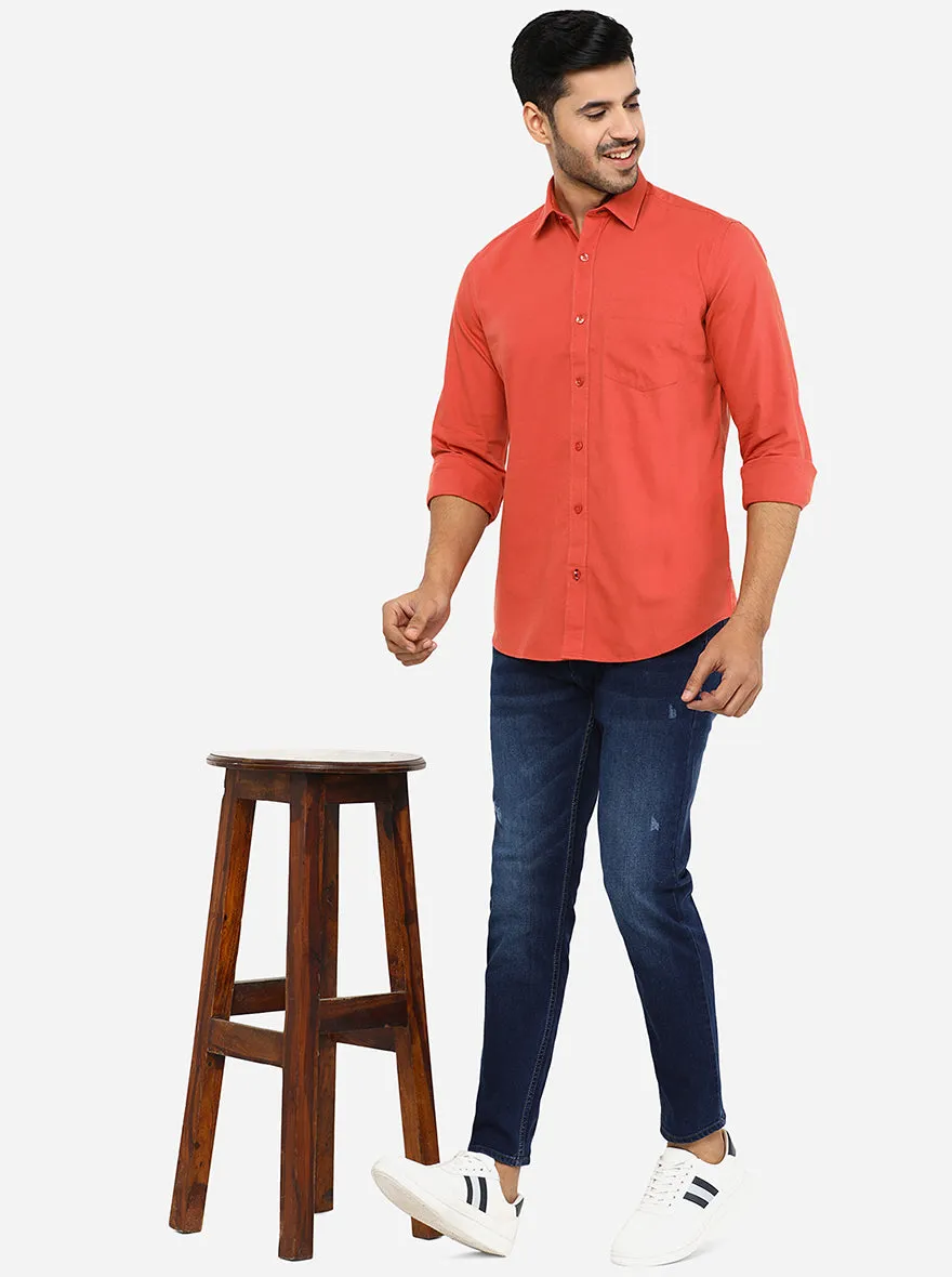 Red Solid Slim Fit Casual Shirt | JadeBlue