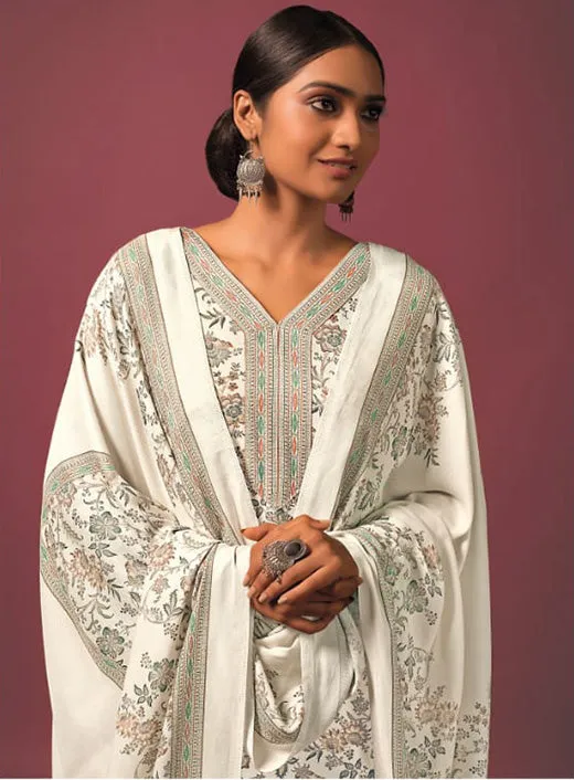 Rivaa Pashmina Off-White Printed Unstitched Winter Suit Dress Material