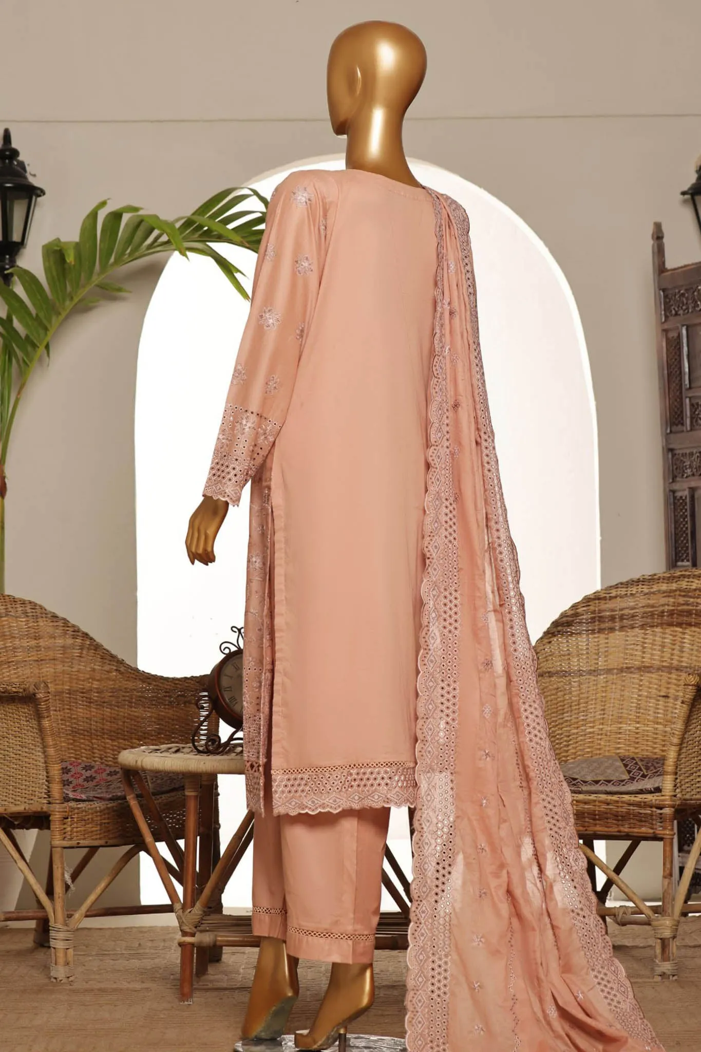 Sada Bahar Stitched 3 Piece Lawnkari Emb Lawn Collection'2024-LKK-04-Peach