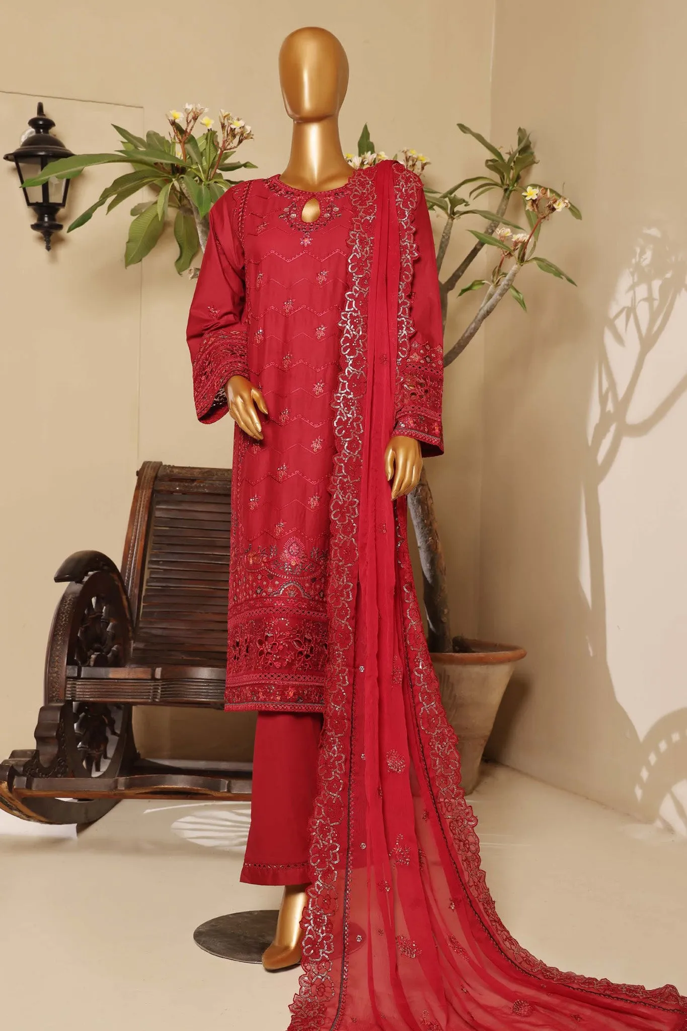 Sada Bahar Stitched 3 Piece Luxury Festive Emb Lawn Vol-04 Collection'2024-MK-20-Maroon