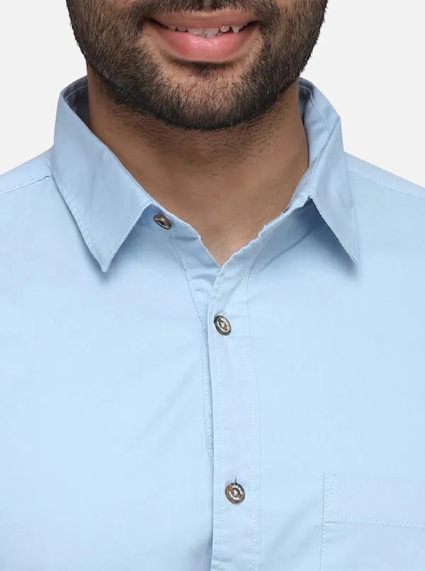 Sky Blue Solid Slim Fit Casual Shirt | JadeBlue