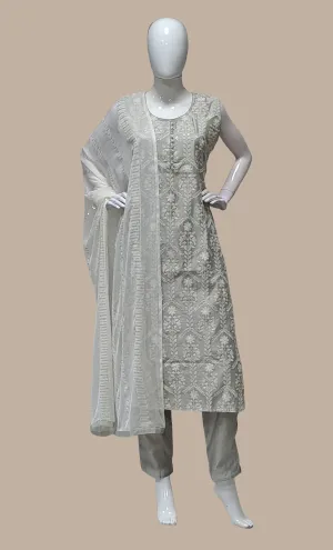 Soft Grey Embroidered Punjabi