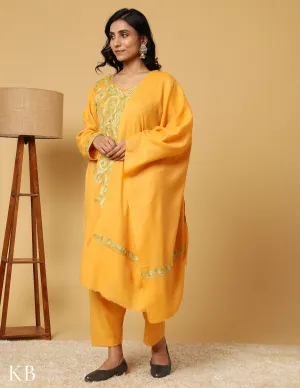 Sunshine Yellow Aari Embroidered Woolen Suit Set