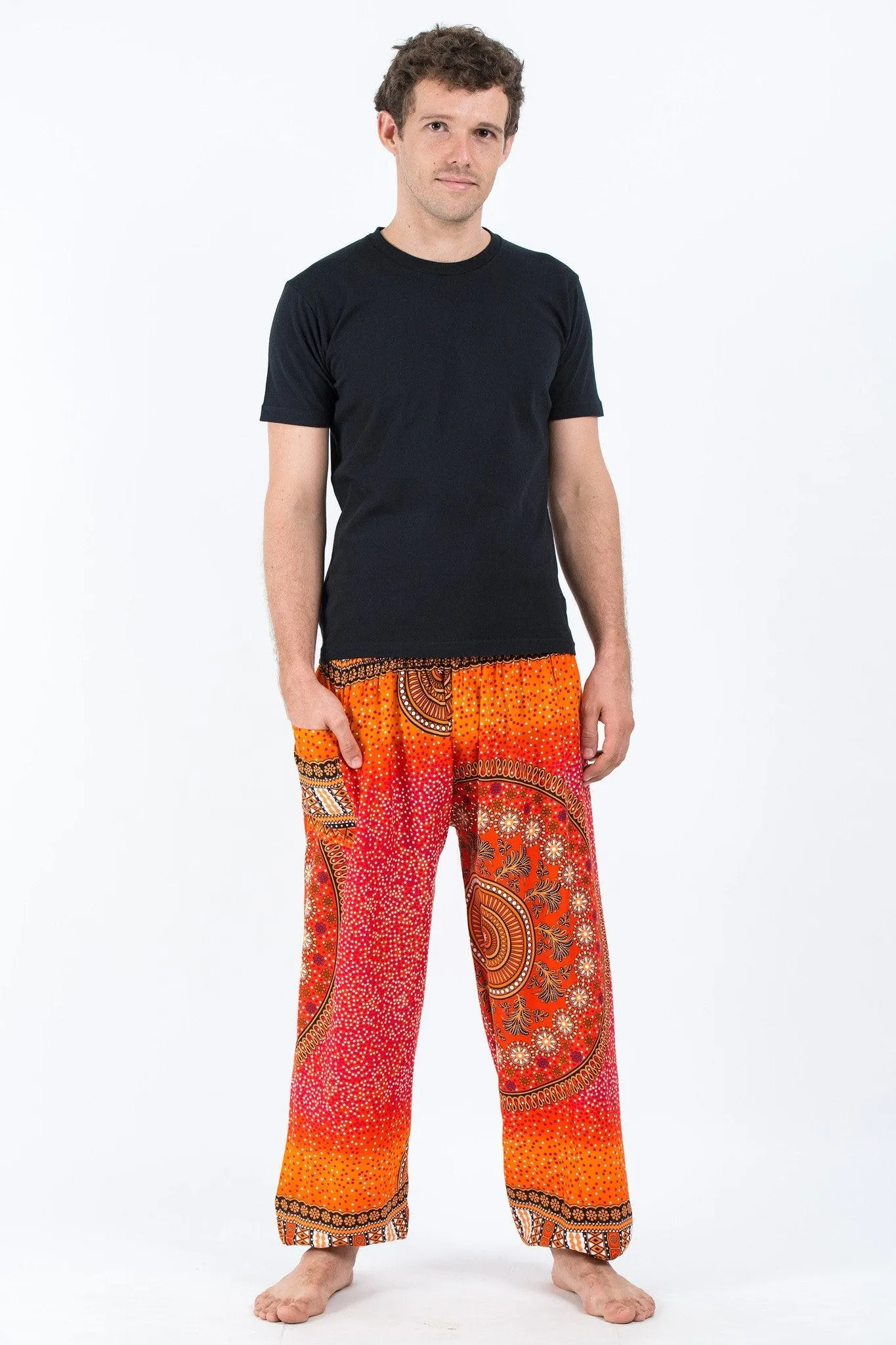 Unisex Tribal Chakras Harem Pants in Orange