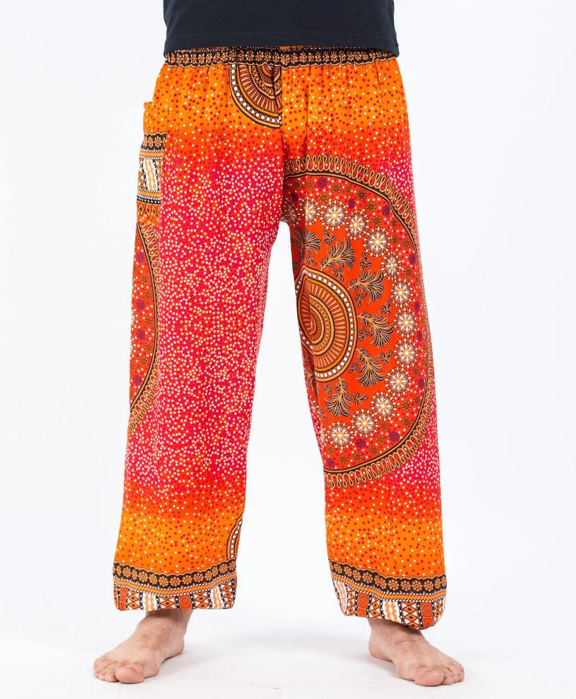 Unisex Tribal Chakras Harem Pants in Orange