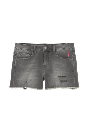 Washed Grey Distressed Denim Shorts