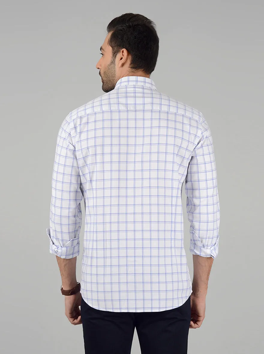 White and Blue Checked Slim Fit Casual Shirt | Greenfibre