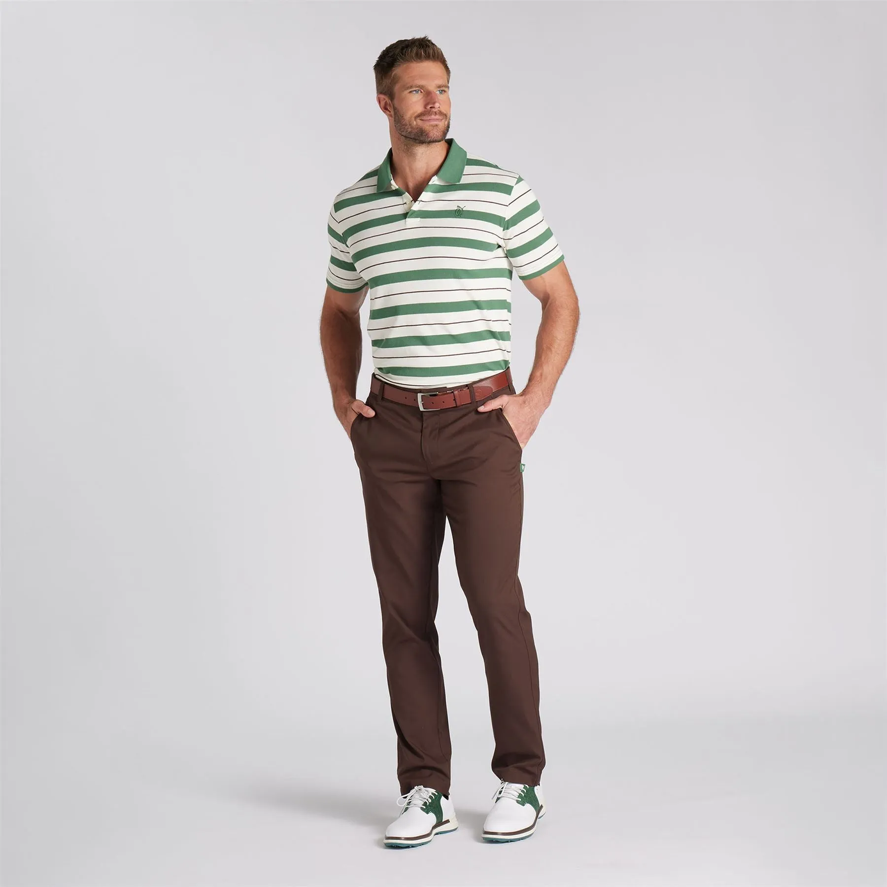 X QGC Sunday Stripe Polo Warm White/Deep Forest - SS24